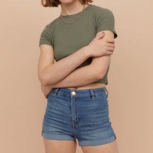 H&M High-Waisted Medium-Wash Denim Shorts